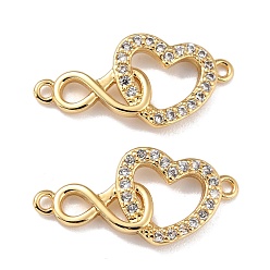 Real 18K Gold Plated Brass Micro Pave Clear Cubic Zirconia Links Connectors, Heart with Infinity, Real 18K Gold Plated, 11.5x23.5x2mm, Hole: 1.4mm