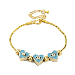 Темно-Голубой Латуни европейские браслеты, эмалевый бисер, реальный 18 k позолоченный, сердце, глубокое синее небо, 7-1/4 дюйм (18.4 см)