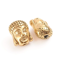 Golden Buddhist 304 Stainless Steel Beads, Buddha Head, Golden, 11.5x9x7mm, Hole: 1.8mm