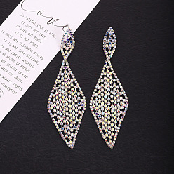 AB colored diamond Classic Claw Chain Inlaid Diamond Earrings - Long Diamond-shaped Fashionable Earrings