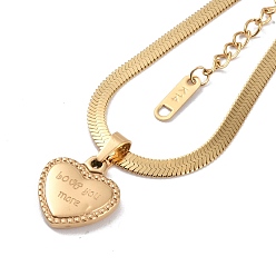 Real 18K Gold Plated Ion Plating(IP) 304 Stainless Steel Snake Chain Necklaces, Heart with Word Pendant Necklaces for Women, Real 18K Gold Plated, 16.14 inch(41cm)