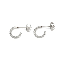Stainless Steel Color Tarnish Resistant 304 Stainless Steel Half Hoop Earrings, Stud Earrings, with Ear Nuts, Ring, Stainless Steel Color, 10x9.7x1.4mm, Pin: 0.7mm