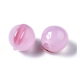 Pearl Pink Handmade Lampwork Beads, Half Drilled, Peach, Pearl Pink, 13~14.5x11~12x11~12mm, Half Hole: 1.4mm
