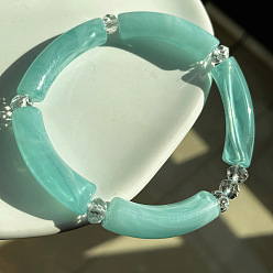 Turquoise Acrylic Curved Tube Beaded Stretch Bracelet, Imitation Gemstone Jewelry for Women, Turquoise