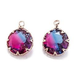 Colorful Two Tone Transparent Glass Pendants, with Golden Plated Brass Settings, Faceted, Diamond, Colorful, 16.5x12.5x6.5mm, Hole: 1.8mm