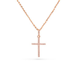 Rose Gold TINYSAND CZ Jewelry 925 Sterling Silver Cubic Zirconia Cross Pendant Necklaces, Rose Gold, 18 inch