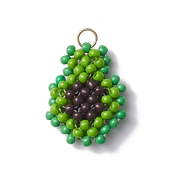 Зеленый лайм Стеклянные подвески из бисера, авокадо, 304 кольца прыжок из нержавеющей стали, реальный 18 k позолоченный, зеленый лайм, 20.5x15.5x4.5 мм, отверстие : 2.8 мм