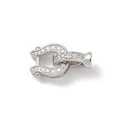Real Platinum Plated 925 Sterling Silver Micro Pave Clear Cubic Zirconia Fold Over Clasps, Horseshoe, Rack Plating, Long-Lasting Plated, Real Platinum Plated, 13mm, Hole: 0.8mm