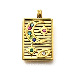 Разноцветный 304 из нержавеющей стали горный хрусталь подвески, ионное покрытие (ip), реальный 14 k позолоченный, прямоугольник с лунным узором подвески, красочный, 22x13x2.5 мм, отверстие : 2.5 мм