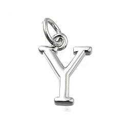 Letter Y Латунные подвески, с целью перехода в кольце, долговечный, без свинца и без кадмия, стойки покрытие, платина, Письмо Y, 12x9x2 мм, отверстие : 3 мм