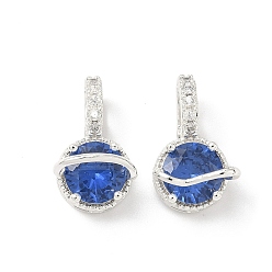 Синий Латунные микро проложить кубического циркония подвески, круглые подвески, серебряные, синие, 18x10.5x10 мм, отверстие : 5x3 мм