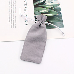 Light Grey Velvet Storage Bags, Drawstring Pouches Packaging Bag, Rectangle, Light Grey, 15x6cm