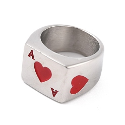 Stainless Steel Color Titanium Steel Finger Rings, Finger Rings for Men, with Playing Card Pattern, Stainless Steel Color, 9.5mm, Inner Diameter: 17.3mm