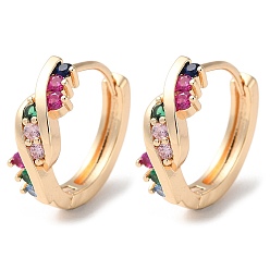 Light Gold Rack Plating Brass Micro Pave Colorful Cubic Zirconia Hoop Earrings, Light Gold, 16.5x5.5mm