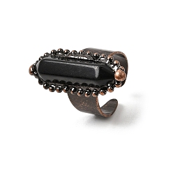 Obsidian Natural Obsidian Cuff Open Rings, Brass Rings, Oval, Red Copper, 36x14mm, US Size 8 1/2(18.5mm)