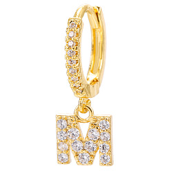 Letter M Clear Cubic Zirconia Initial Letter Dangle Hoop Earrings, Golden Brass Jewelry for Women, Letter.M, 22mm