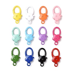 Mixed Color Spray Painted Alloy Lobster Claw Clasps, Flower, Mixed Color, 36.5x18x6.5mm, Hole: 3.5mm, inner diameter: 13x10mm