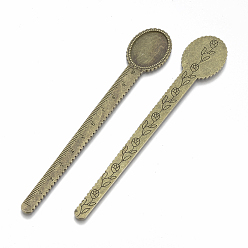 Antique Bronze Tibetan Style Alloy Cabochon Setting, Cadmium Free & Lead Free, Ruler/Bookmarks, Antique Bronze, Tray: 25x18mm, 135x23x2mm, about 75pcs/1000g