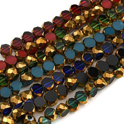 Mixed Color Electroplate Transparent Glass Beads Strands, with Golden Plated Edge, Faceted Flat Round, Mixed Color, 4x2.5mm, Hole: 1mm, about 70pcs/strand, 20.87 inch(53cm)