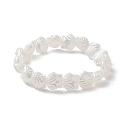 White Acrylic Shell Beaded Stretch Bracelets for Women, White, Inner Diameter: 2-1/4 inch(5.7cm)