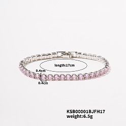 Бледно-Розовый Латунные браслеты-цепочки из кубического циркония, розовый жемчуг, 6-3/4 дюйм (17 см)