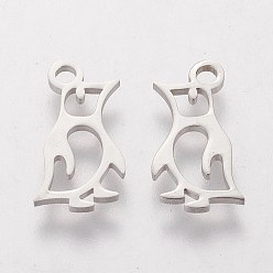 Stainless Steel Color 201 Stainless Steel Charms, Penguin, Stainless Steel Color, 14x7x1mm, Hole: 1.5mm