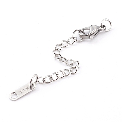 Stainless Steel Color 304 Stainless Steel Chain Extender, Chain Tabs with Word K14, and Lobster Claw Clasps, Stainless Steel Color, 64~80mm