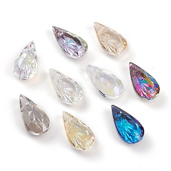 Mixed Color Embossed Glass Rhinestone Pendants, Teardrop, Faceted, Mixed Color, 14x7x4mm, Hole: 1.2mm