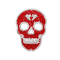 Siam Halloween Skull Shape Hotfix Rhinestone, Rhinestone Appliques, for Costume, Hat, Bag, Siam, 89x63mm