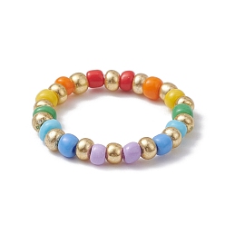 Colorful Glass Beaded Stretch Finger Rings for Women, Colorful, US Size 8 1/2(18.5mm)