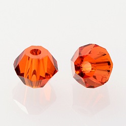 Orange Red Faceted Bicone Grade AAA Transparent Glass Beads, Orange Red, 4x3mm, Hole: 1mm, about 720pcs/bag