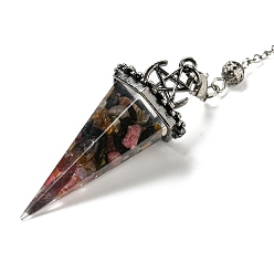 Турмалин Большие подвески-маятники с кусочками натурального турмалина и смолой, с реечной накладкой из латуни с фурнитурой под античное серебро, без свинца и без кадмия, шестиугольный конус, 300~305 мм