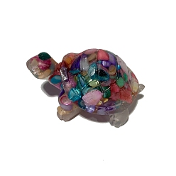 Colorful Resin Sea Turtle Display Decoration, with Shell Chips inside Statues for Home Office Decorations, Colorful, 45x30x25mm