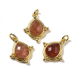 Strawberry Quartz Natural Strawberry Quartz Faceted Pendants, Rhombus Charms with Rack Plating Golden Tone Brass Findings, Cadmium Free & Lead Free, 19.5x16x5mm, Hole: 3mm