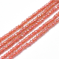 Orange Electroplate Glass Beads Strands, Full Rainbow Plated, Faceted, Abacus, Dark Orange, 2x1.5~1.6mm, Hole: 0.8mm, about 235pcs/Strand, 14.17 inch(36cm)