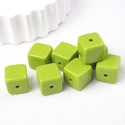Green Yellow Opaque Acrylic Beads, Cube, Green Yellow, 16x16mm, Hole: 3mm