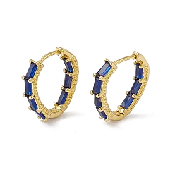 Dark Blue Cubic Zirconia Rectangle Beaded Hoop Earrings, Real 18K Gold Plated Brass Teardrop Hoop Earrings for Women, Cadmium Free & Nickel Free & Lead Free, Dark Blue, 17x16.5x3.5mm, Pin: 0.8mm