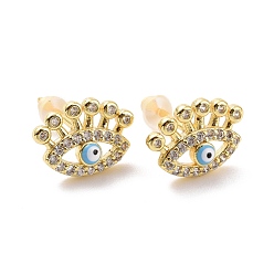 Светло-Голубой Серьги-гвоздики с прозрачным кубическим цирконием с эмалью, украшения из латуни с покрытием из светлого золота для женщин, без кадмия и без свинца, Небесно-голубой, 8.5x12 мм, штифты : 0.9 мм