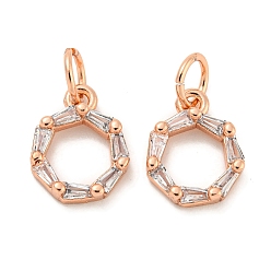 Розовое Золото Покрытие стойки латунь микропаве прозрачные подвески из кубического циркония, долговечный, с прыжковых колец, без свинца и без кадмия, Кольца, розовое золото , 10x9x2.5 мм, отверстие : 3 мм