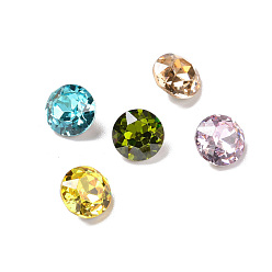 Mixed Color Glass Rhinestone Cabochons, Pointed Back & Back Plated, Flat Round, Mixed Color, 6x3.5mm