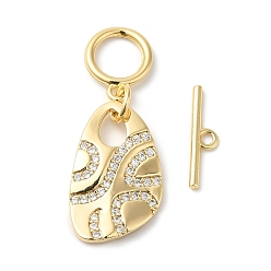 Real 18K Gold Plated Brass Micro Pave Clear Cubic Zirconia Toggle Clasps, Leaf, Real 18K Gold Plated, Pendant: 17.5x11x2mm, Bar: 13x3x1mm, Hole: 1.2mm