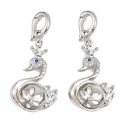 Платина Кулоны из латуни с кубическим прозрачным цирконием, лебедь, за половину пробурено бисера, платина, 35 мм
