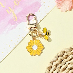 Желтый Подвеска из сплава эмали, Сплав с застежками когтя омара, пчелы/цветок, желтые, 60 мм