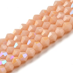 Bisque Opaque Solid Color Imitation Jade Glass Beads Strands, AB Color Plated, Faceted, Bicone, Bisque, 4x4mm, Hole: 0.8mm, about 87~98pcs/strand, 12.76~14.61 inch(32.4~37.1cm)