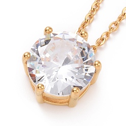 Прозрачный Ожерелье с подвеской из плоского круглого кубического циркония, позолоченные 304 украшения из нержавеющей стали для женщин, прозрачные, 17.52 дюйм (44.5 см)