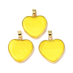 Желтый Подвески лэмпворк ручной работы, с латунной фурнитурой , долговечный, без свинца и без кадмия, сердце прелести, желтые, 28x26x4 мм, отверстие : 6.5x4 мм