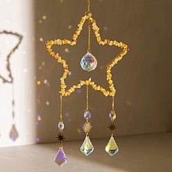 Желтый Кварц Подвеска-ловец солнца из желтого кварца и хрустального стекла, создатель радуги, украшение сада и дома своими руками, звезда, 440 мм