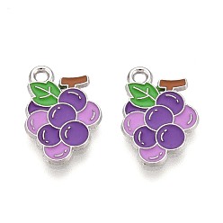 Лиловый Эмалевые подвески из фруктового сплава, винограды, платина, сирень, 17x11.5x1 мм, отверстие : 1.6 мм