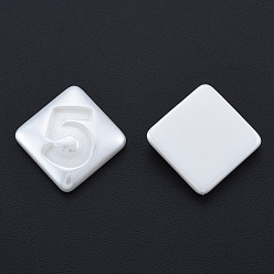 Creamy White ABS Plastic Imitation Pearl Cabochons, Rhombus with Number 5, Creamy White, 22x22x5mm