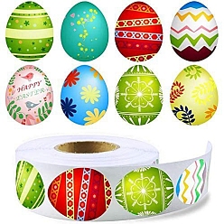 Mixed Color 8 Patterns Easter Theme Paper Self-adhesive Easter Egg Stickers, for Gift Sealing Decor, Mixed Color, Sticker: 38x30mm, 500pcs/roll